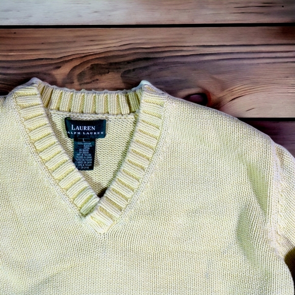 Ralph Lauren Sweater Women Large Yellow Chunky Knit Casual V Neck - Picture 1 of 6
